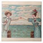 Victorian Beach Love Dressy Ocean Wedding Couple Ceramic Tile<br><div class="desc">Love at the Beach! This vintage image is based on an antique postcard with a man and and a woman reaching out their arms to touch hands</div>