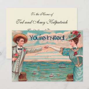Victorian Beach Love Dressy Ocean Wedding Couple Invitation