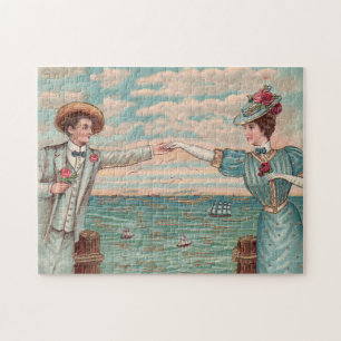 Victorian Beach Love Dressy Ocean Wedding Couple Jigsaw Puzzle