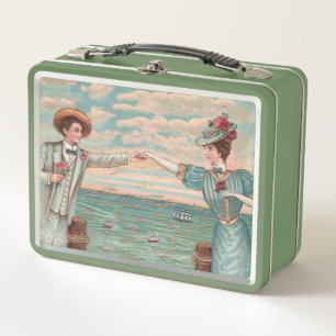 Victorian Beach Love Dressy Ocean Wedding Couple Metal Lunch Box