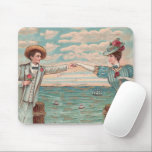 Victorian Beach Love Dressy Ocean Wedding Couple Mouse Pad<br><div class="desc">Love at the Beach! This vintage image is based on an antique postcard with a man and and a woman reaching out their arms to touch hands</div>
