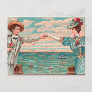 Victorian Beach Love Dressy Ocean Wedding Couple Postcard