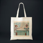 Victorian Beach Love Dressy Ocean Wedding Couple Tote Bag<br><div class="desc">Love at the Beach! This vintage image is based on an antique postcard with a man and and a woman reaching out their arms to touch hands</div>