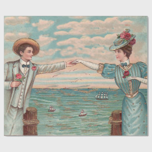 Victorian Beach Love Dressy Ocean Wedding Couple Wrapping Paper