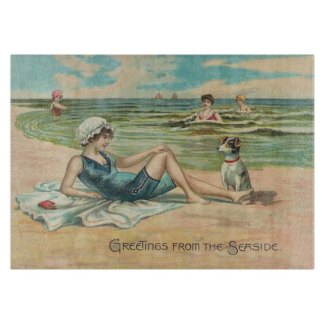 Victorian Beach Swim Girl Ocean Summer Vacation Cutting Board (Front)