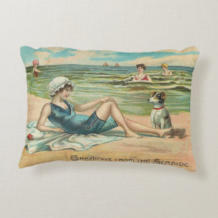 Victorian Beach Swim Girl Ocean Summer Vacation Decorative Cushion