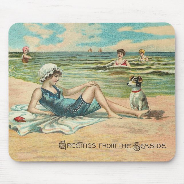 Victorian Beach Swim Girl Ocean Summer Vacation Mouse Pad (Front)