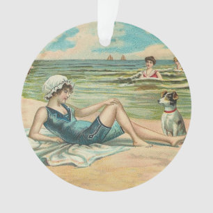 Victorian Beach Swim Girl Ocean Summer Vacation Ornament