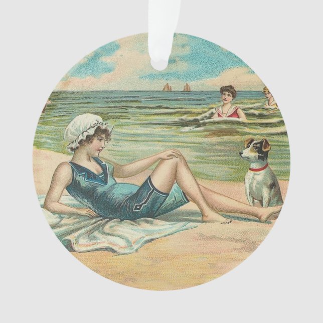 Victorian Beach Swim Girl Ocean Summer Vacation Ornament (Front)