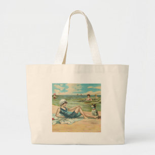 Victorian Beach Swimming Girl Large Tote Bag