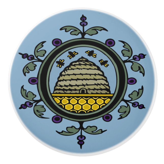 Victorian Bee and Hive Ceramic Knob (Front)