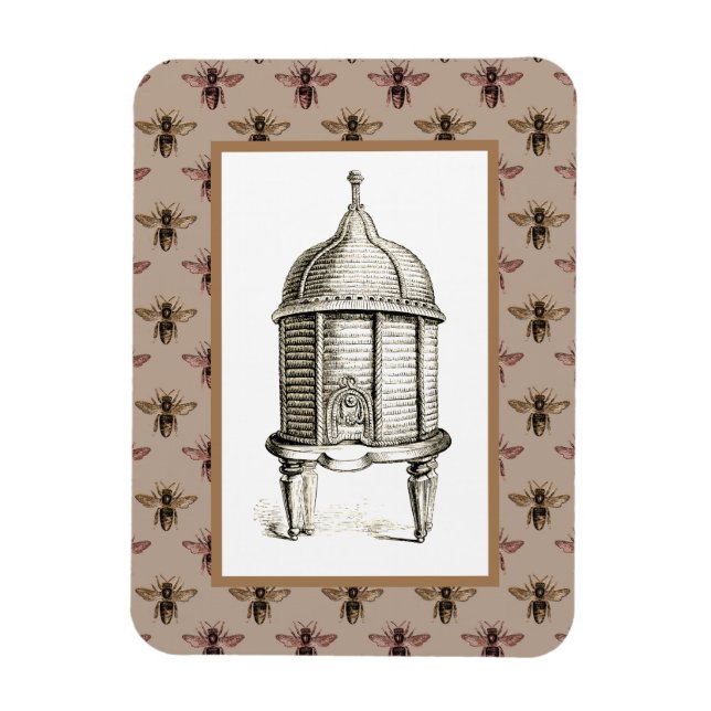 Victorian Beehive on Bee Pattern  Magnet (Vertical)