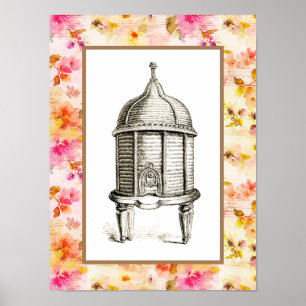 Victorian Beehive on Floral Poster