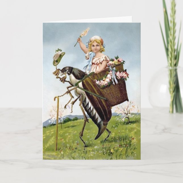 Victorian Beetle with Girl Christmas Card (Front)