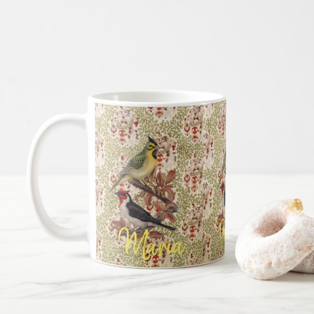 Victorian Bird Floral Mug (With Donut)