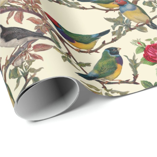 Victorian Birds and Roses Scrapbook Chintzy Retro Wrapping Paper (Roll Corner)