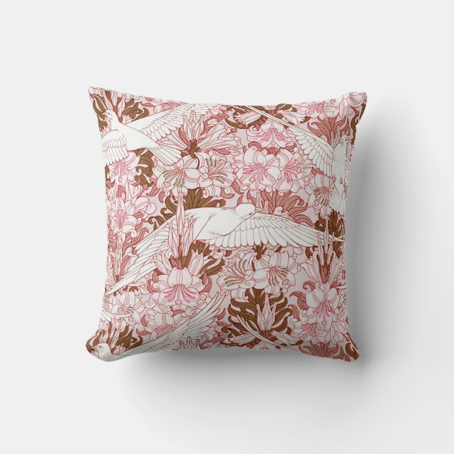 Victorian Birds Pattern with Floral Background | Cushion (Front)