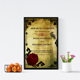 Victorian Black and Red Gothic Wedding Invitation