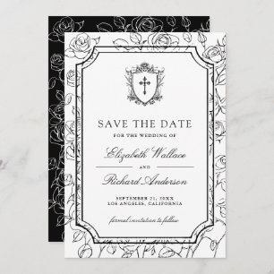 Victorian Black and White Catholic Wedding Save The Date