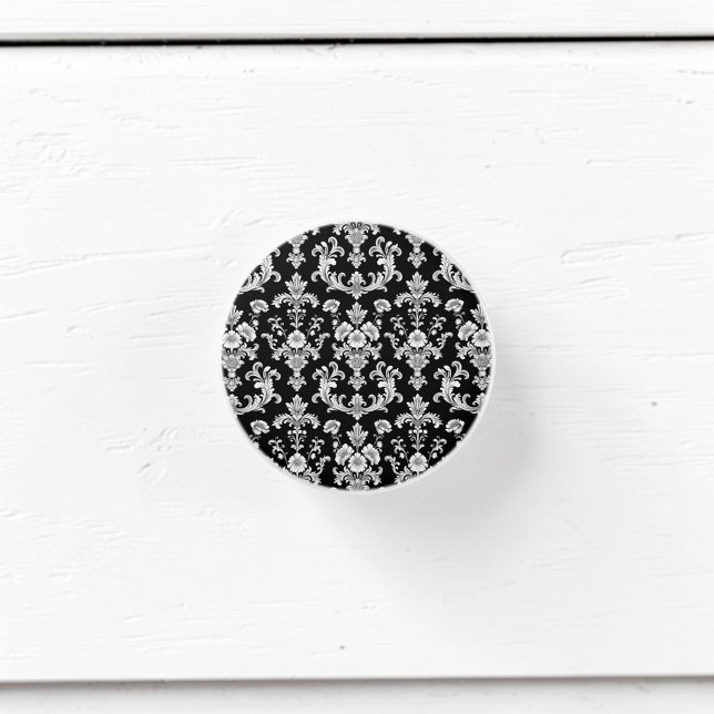 Victorian Black and White Damask Pattern Ceramic Knob (Creator Uploaded)
