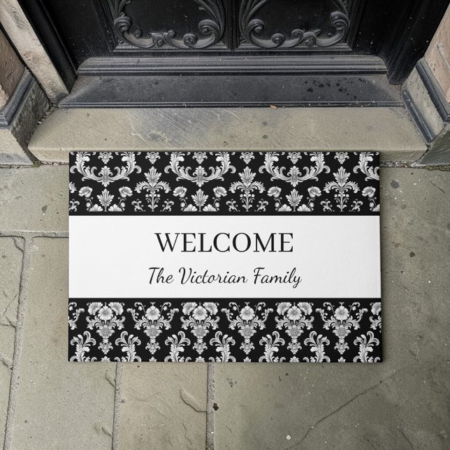 Victorian Black and White Damask Pattern Doormat (Creator Uploaded)