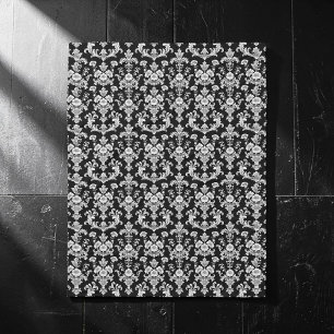 Victorian Black and White Damask Pattern Fleece Blanket