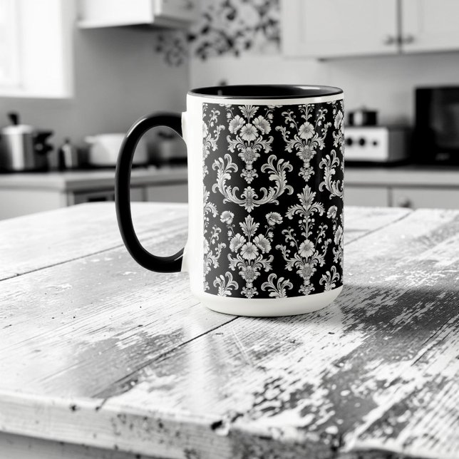 Victorian Black and White Damask Pattern Mug (Creator Uploaded)