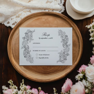 Victorian Black and White Wedding RSVP Card
