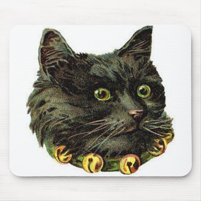 Victorian black cat with bell collar mouse pad (Front)
