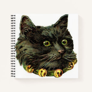 Victorian black cat with bell collar notebook
