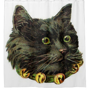 Victorian black cat with bell collar shower curtain
