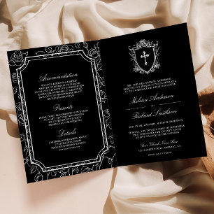 Victorian Black Catholic QR Code Wedding Invitation
