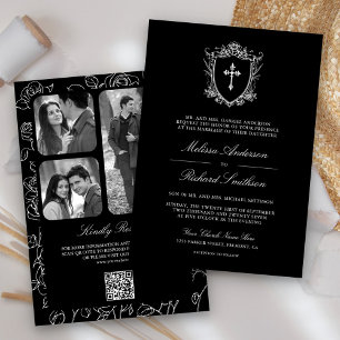 Victorian Black Catholic QR Code Wedding Invitation