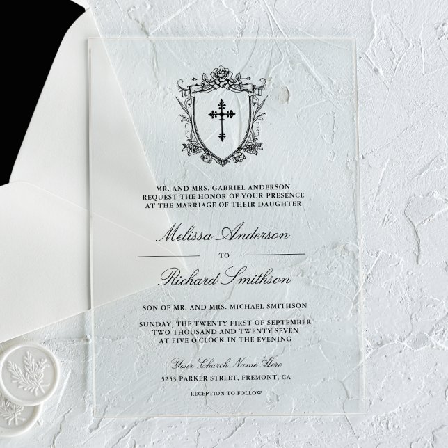 Victorian Black Catholic Wedding Acrylic Invitations (Creator Uploaded)