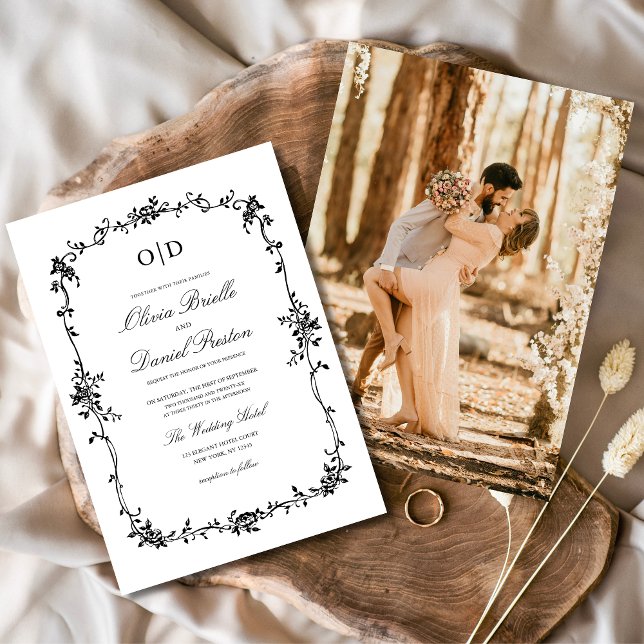 Victorian Black White Photo Monogram Wedding  Invitation (Creator Uploaded)