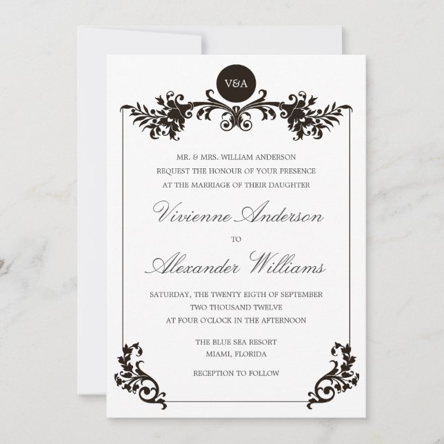 VICTORIAN BLACK & WHITE  | WEDDING INVITATION (Front)