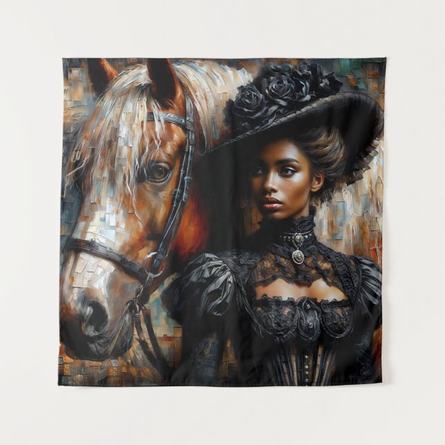 Victorian Black Woman With Horse  Tapestry (Front)