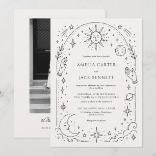 Victorian Blak and Ivory Celestial Wedding Invitation