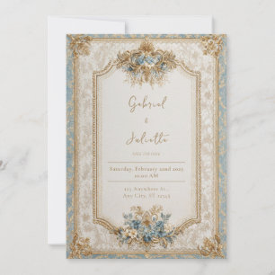 Victorian Blue Baroque Floral Wedding  Invitation