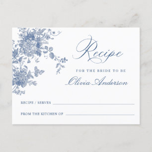 Victorian Blue Floral Bridal Shower Recipe Card