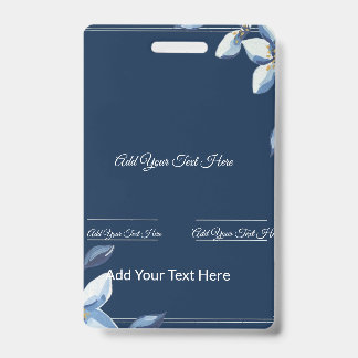 Victorian Blue Floral Dusty Blue Wedding  ID Badge