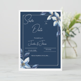 Victorian Blue Floral Dusty Blue Wedding Save The  Date