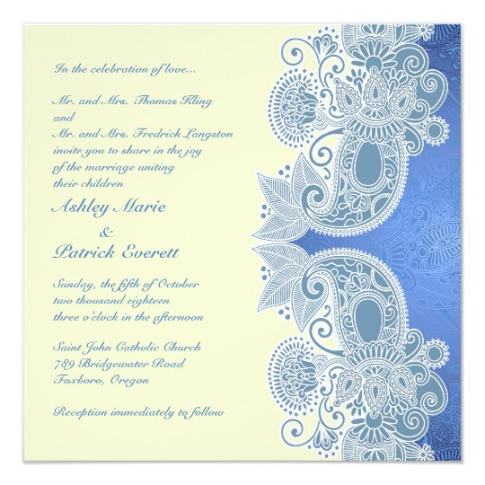 Victorian Blue Floral Flat Wedding Invitation