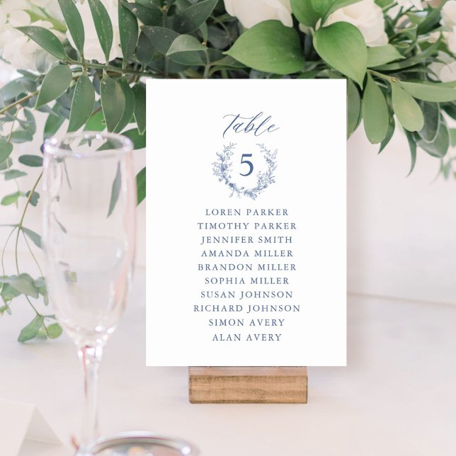 Victorian Blue Floral Wedding Seating Chart Table Number (Creator Uploaded)