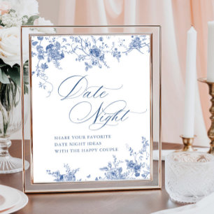 Victorian Blue French Floral Date Night Ideas Poster