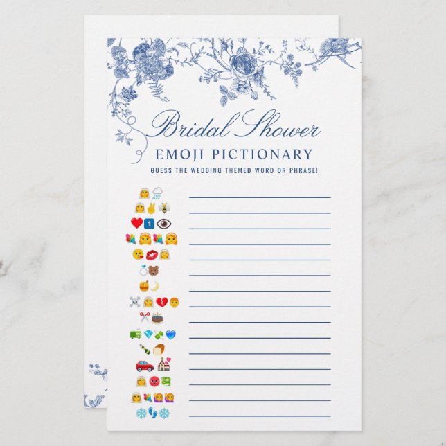 Victorian Blue French Garden Bridal Shower Game (Front/Back)