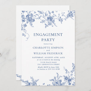 Victorian Blue French Garden ENGAGEMENT PARTY QR Invitation