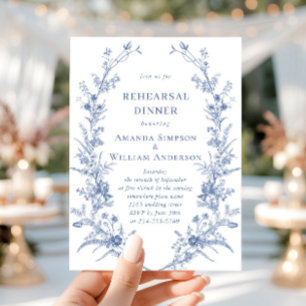 Victorian Blue French Garden Rehearsal Dinner Invitation