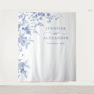 Victorian Blue French Garden Wedding Backdrop Tapestry
