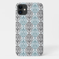 Victorian Blue Grey Vintage Damask Lace Pattern